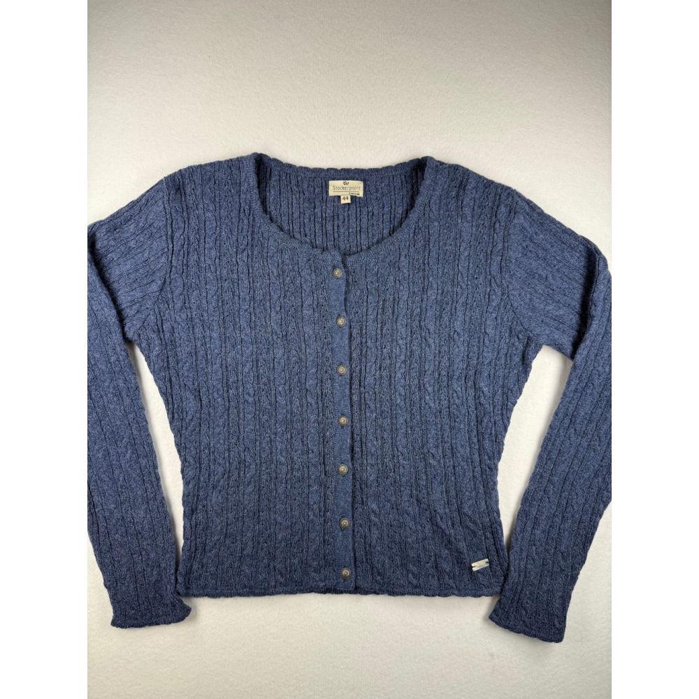 Stockerpoint Edelwild Blue Wool Blend Cable Knit Cardigan Sweater Size 44 Large